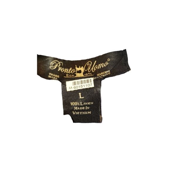 Pronto Uomo 100% Linen Short Sleeve  Button Down Shirt Blue Size L Designer - Picture 9 of 15